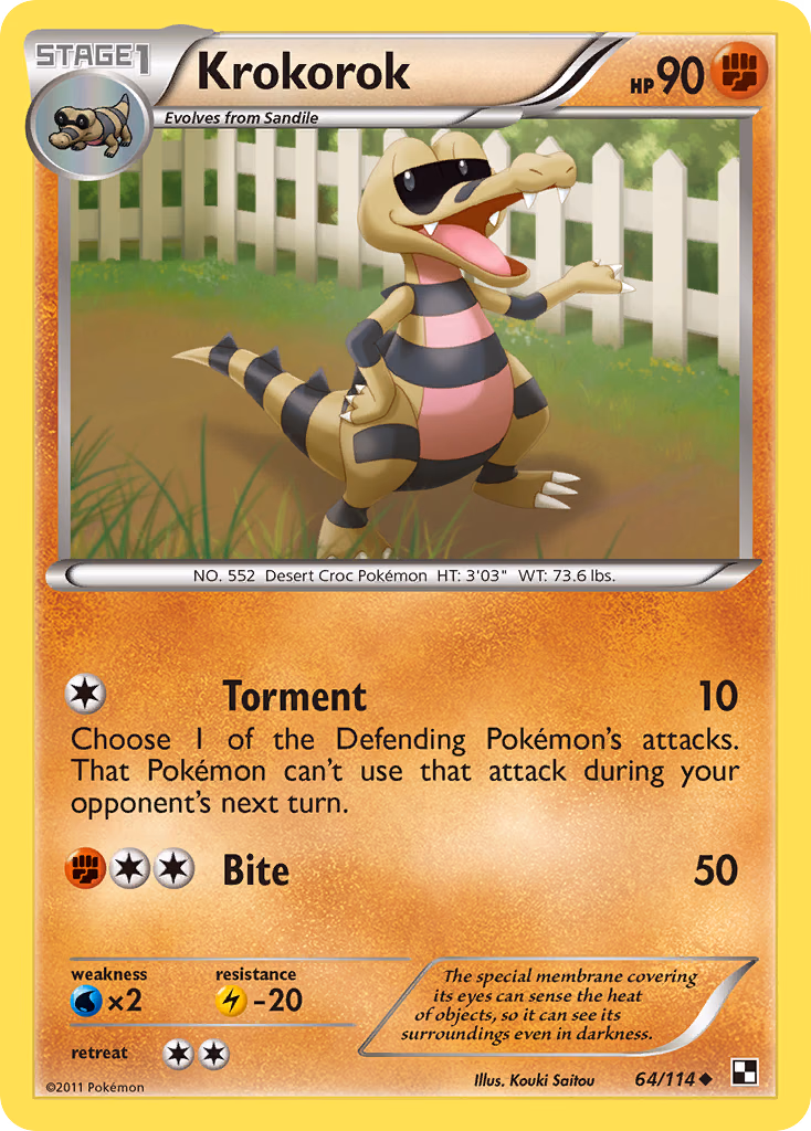 Krokorok Pokemon card (64/114, Black & White)
