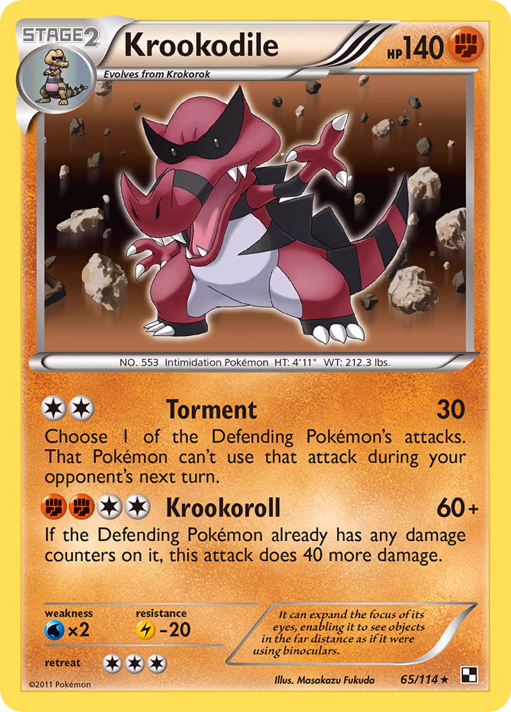 Krookodile Pokemon card (65/114, Black & White)