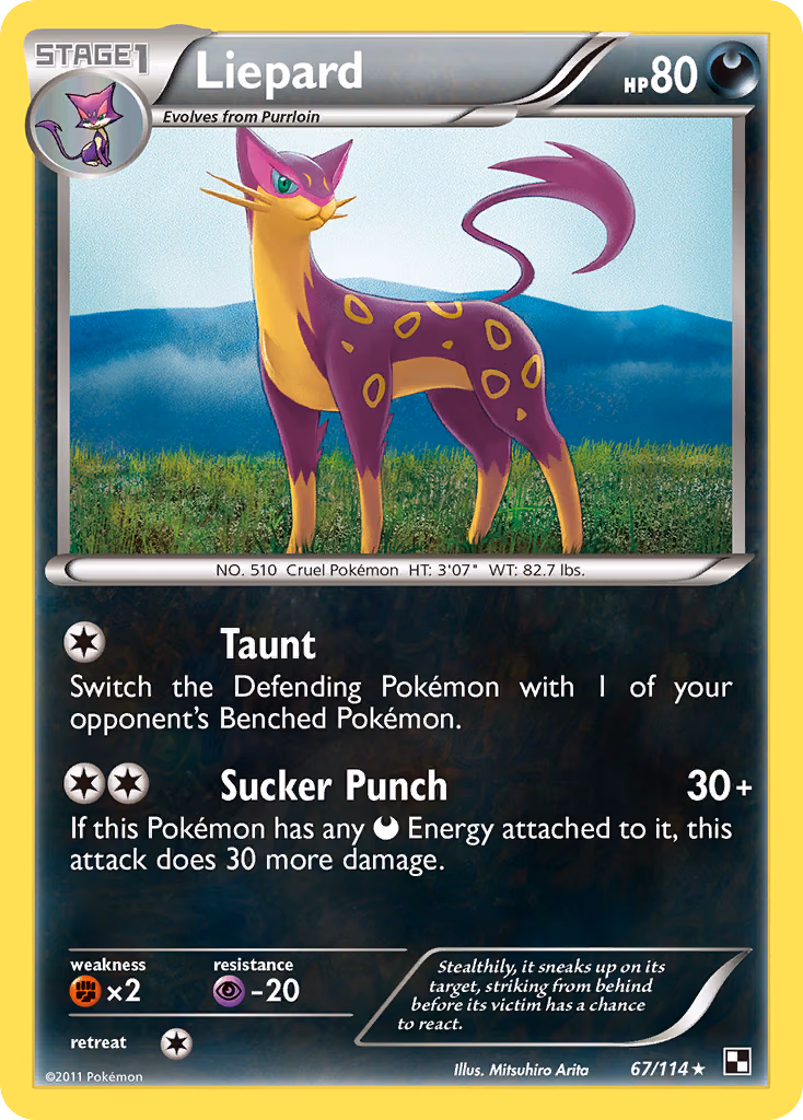 Liepard Pokemon card (67/114, Black & White)