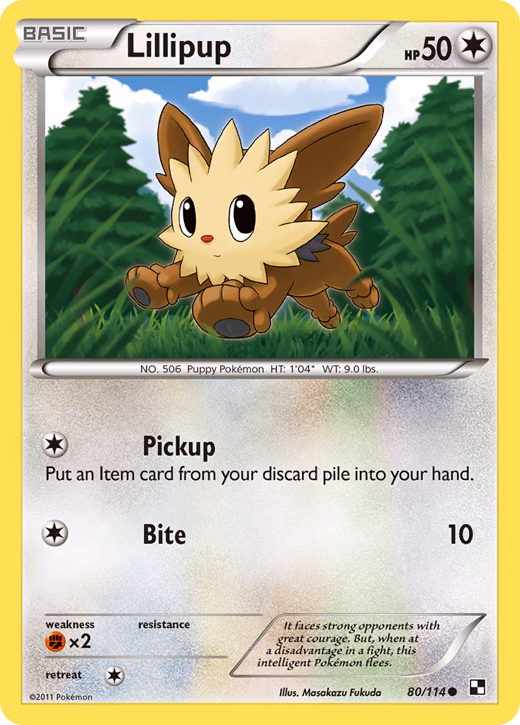 Lillipup Pokemon card (80/114, Black & White)