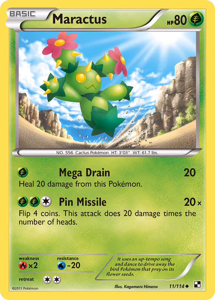 Maractus Pokemon card (11/114, Black & White)