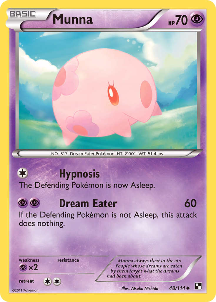 Munna Pokemon card (48/114, Black & White)