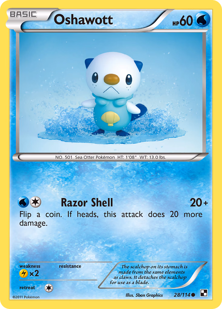 Oshawott Pokemon card (28/114, Black & White)