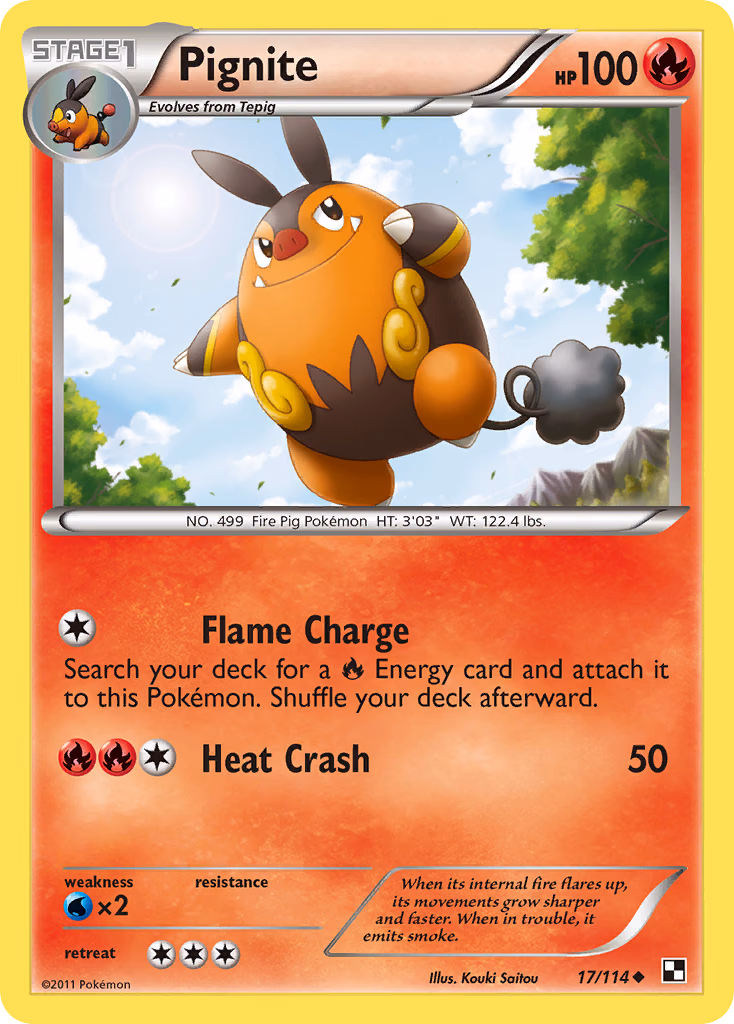 Pignite Pokemon card (17/114, Black & White)