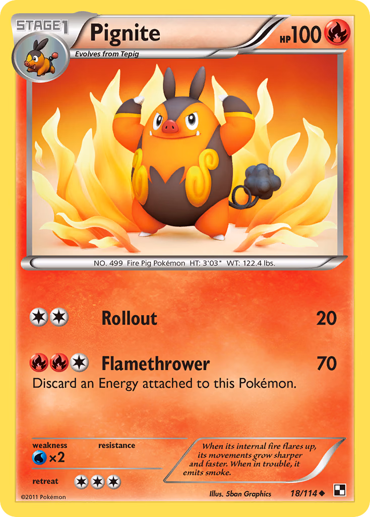 Pignite Pokemon card (18/114, Black & White)