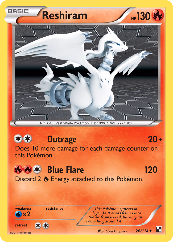 Reshiram Pokemon card (26/114, Black & White)