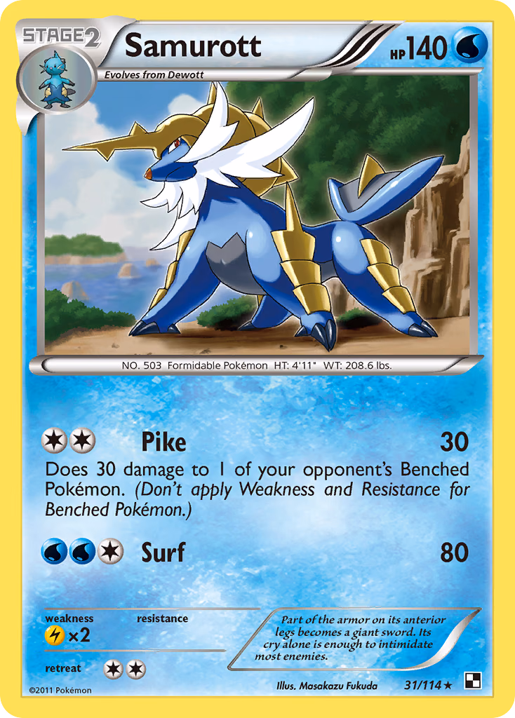Samurott Pokemon card (31/114, Black & White)