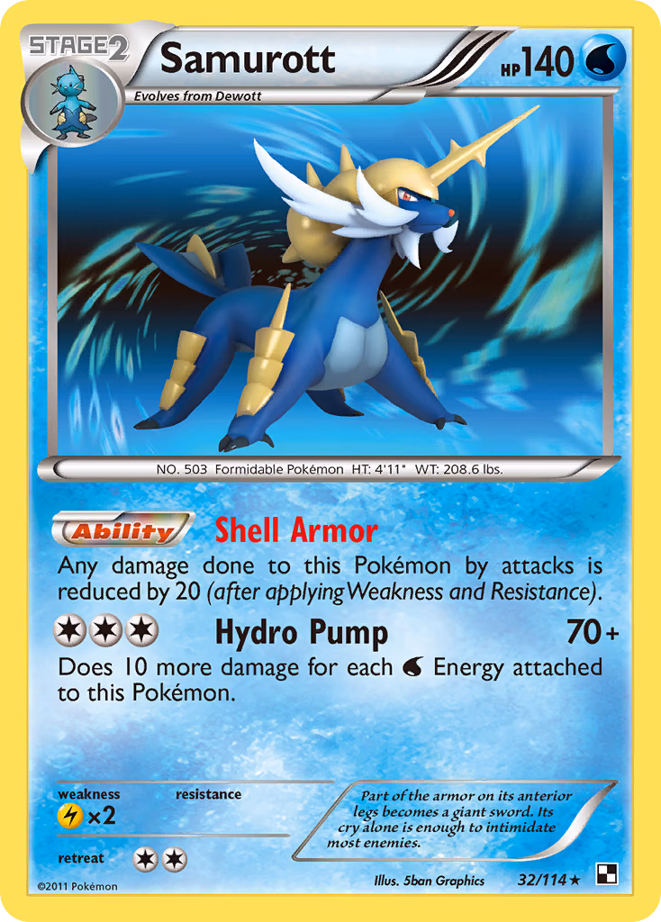 Samurott Pokemon card (32/114, Black & White)