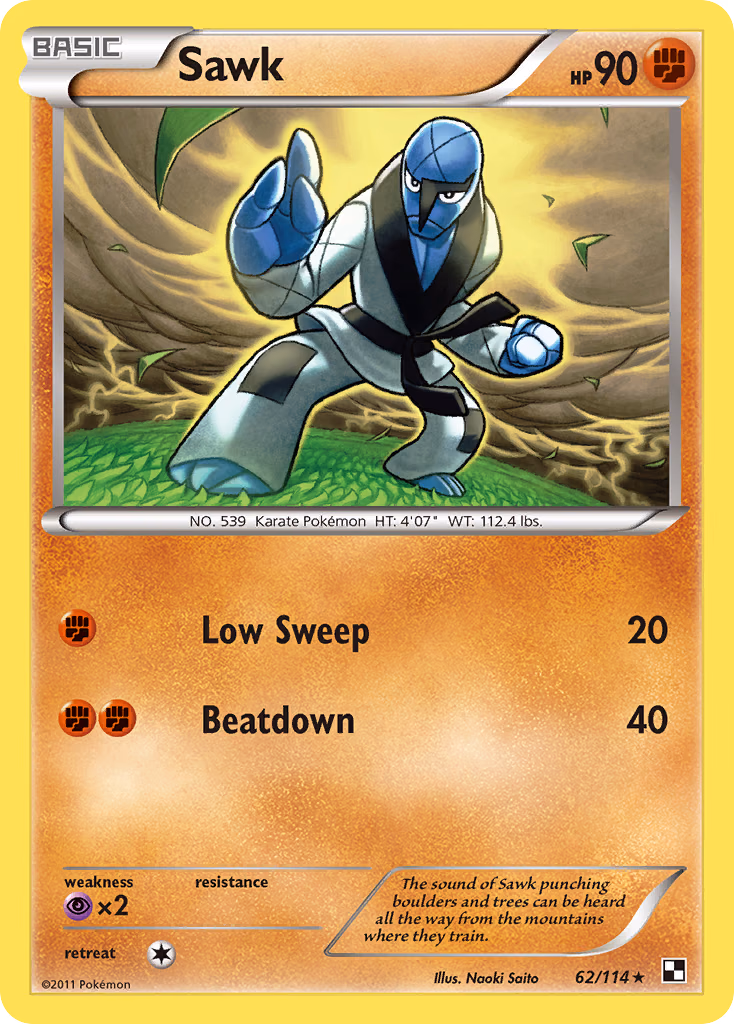 Sawk Pokemon card (62/114, Black & White)