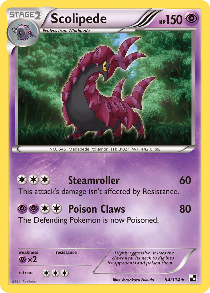 Scolipede Pokemon card (54/114, Black & White)