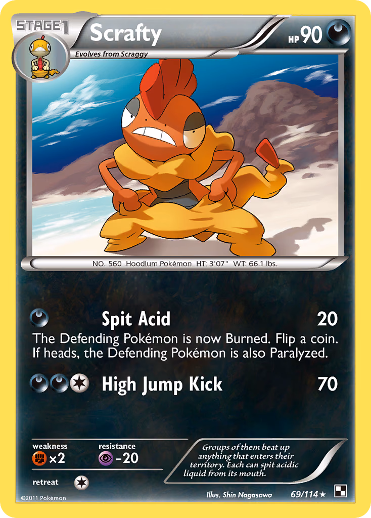 Scrafty Pokemon card (69/114, Black & White)