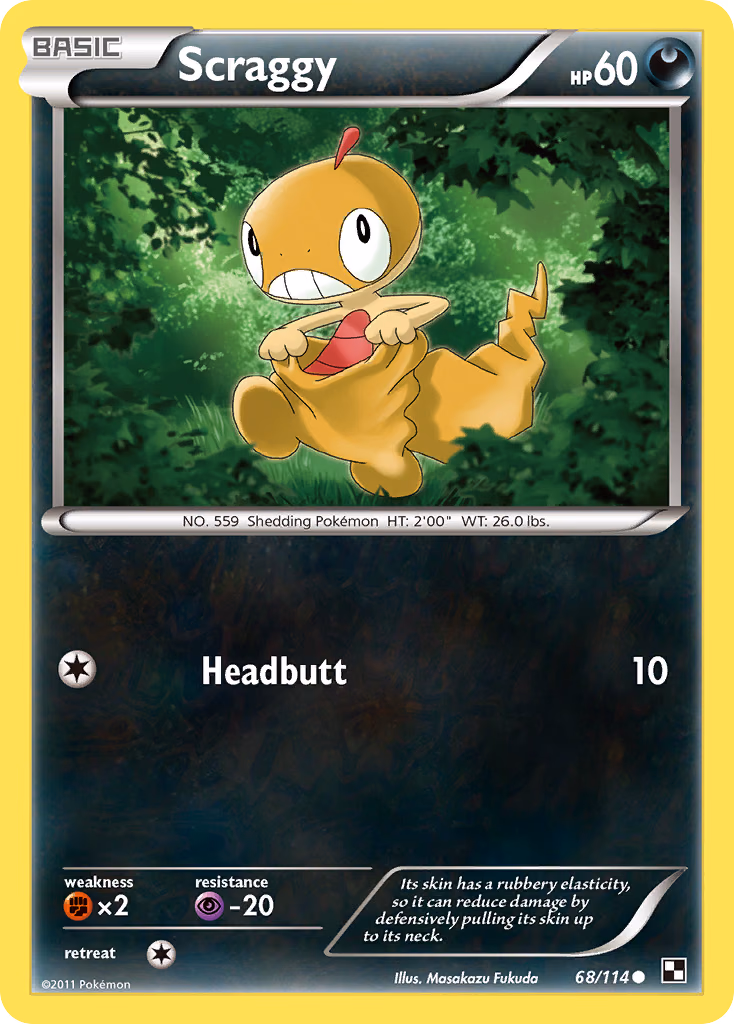 Scraggy Pokemon card (68/114, Black & White)