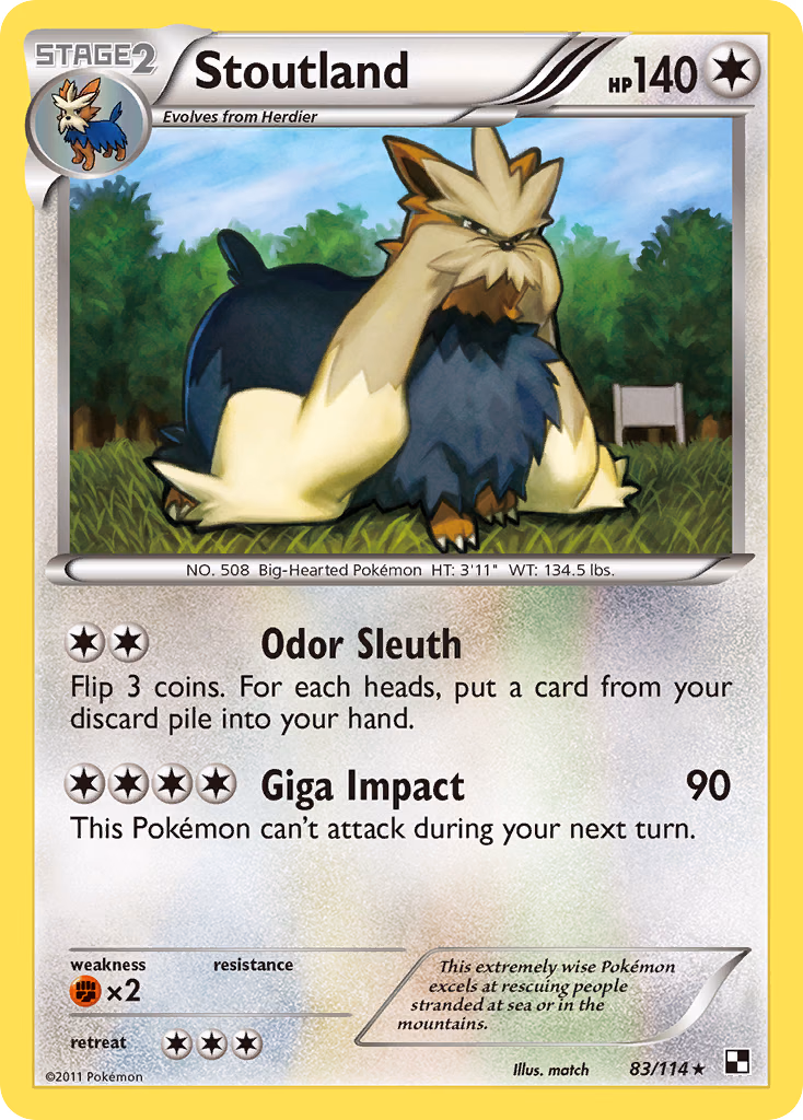 Stoutland Pokemon card (83/114, Black & White)