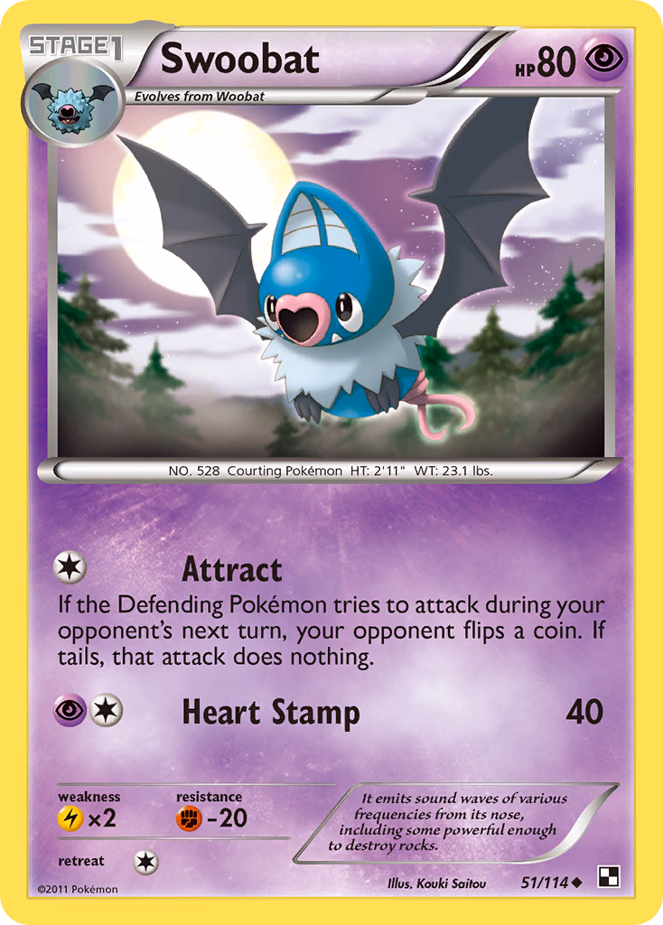 Swoobat Pokemon card (51/114, Black & White)