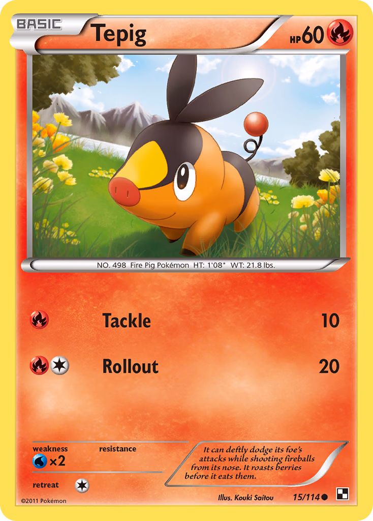 Tepig Pokemon card (15/114, Black & White)