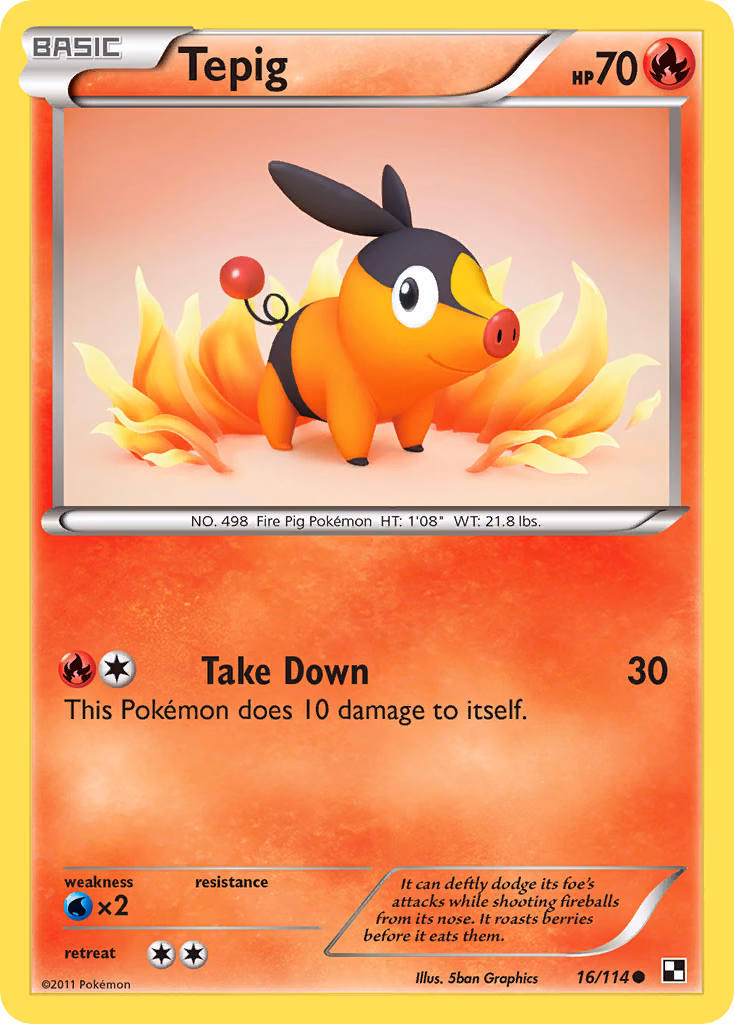 Tepig Pokemon card (16/114, Black & White)