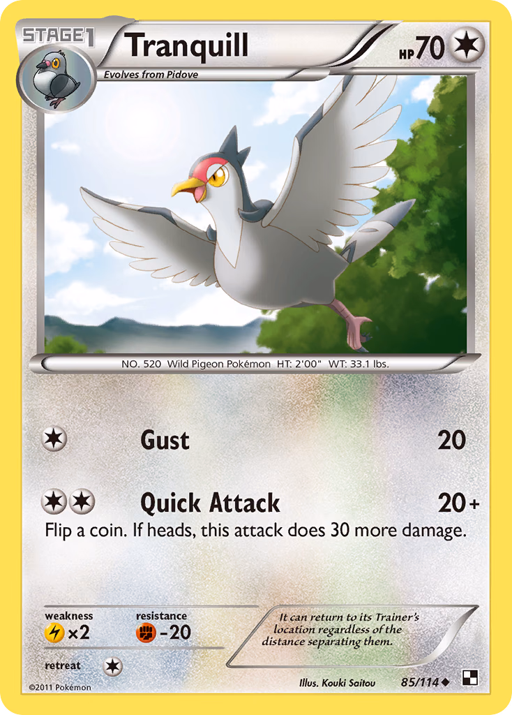 Tranquill Pokemon card (85/114, Black & White)