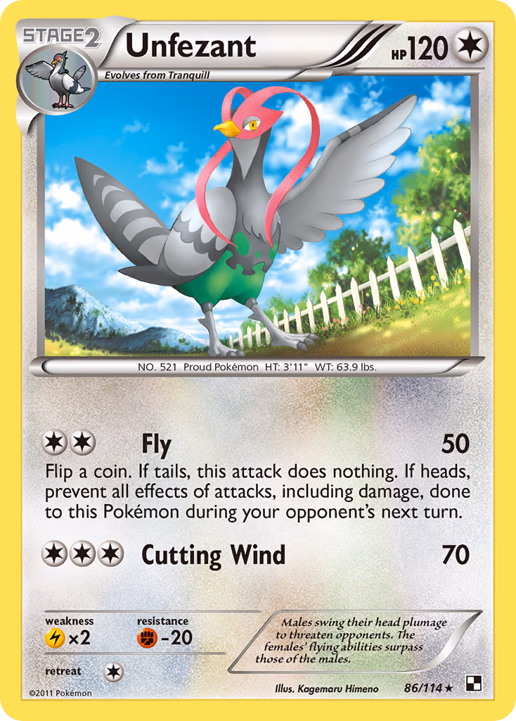 Unfezant Pokemon card (86/114, Black & White)