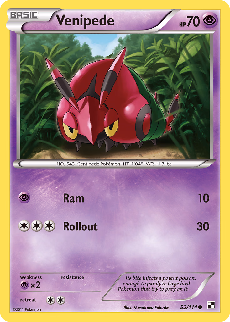 Venipede Pokemon card (52/114, Black & White)