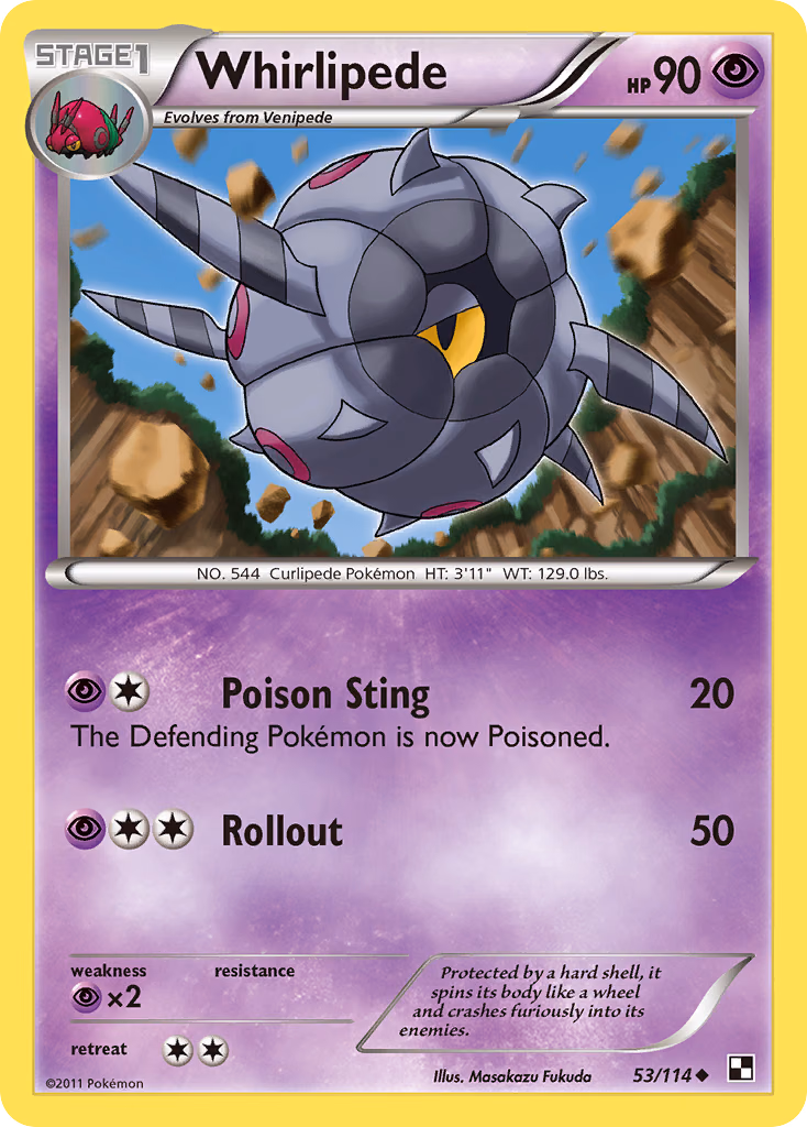 Whirlipede Pokemon card (53/114, Black & White)