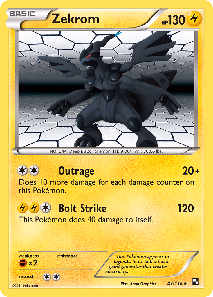 Zekrom Pokemon card (47/114, Black & White)