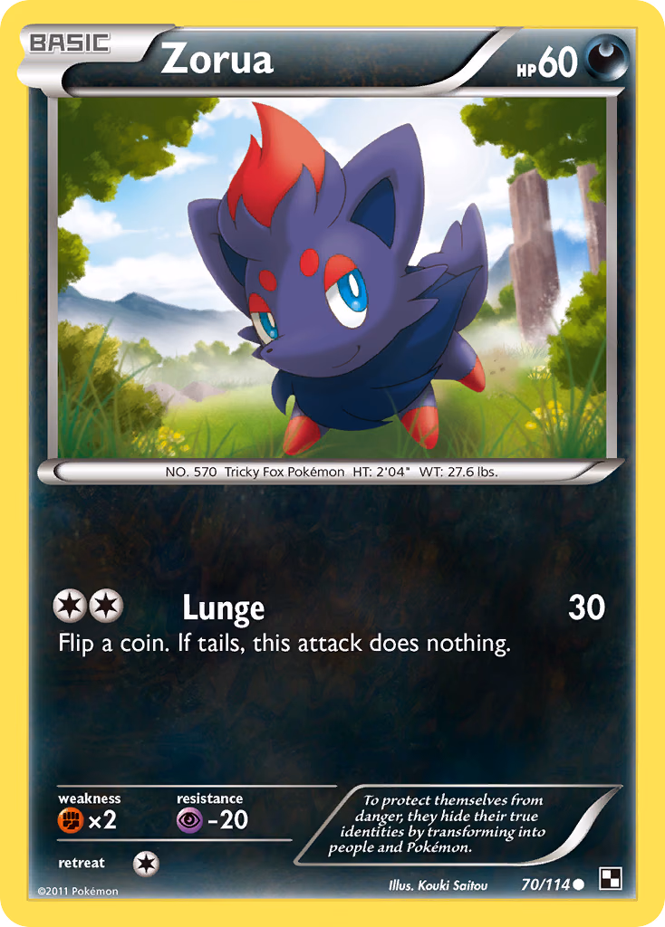 Zorua Pokemon card (70/114, Black & White)