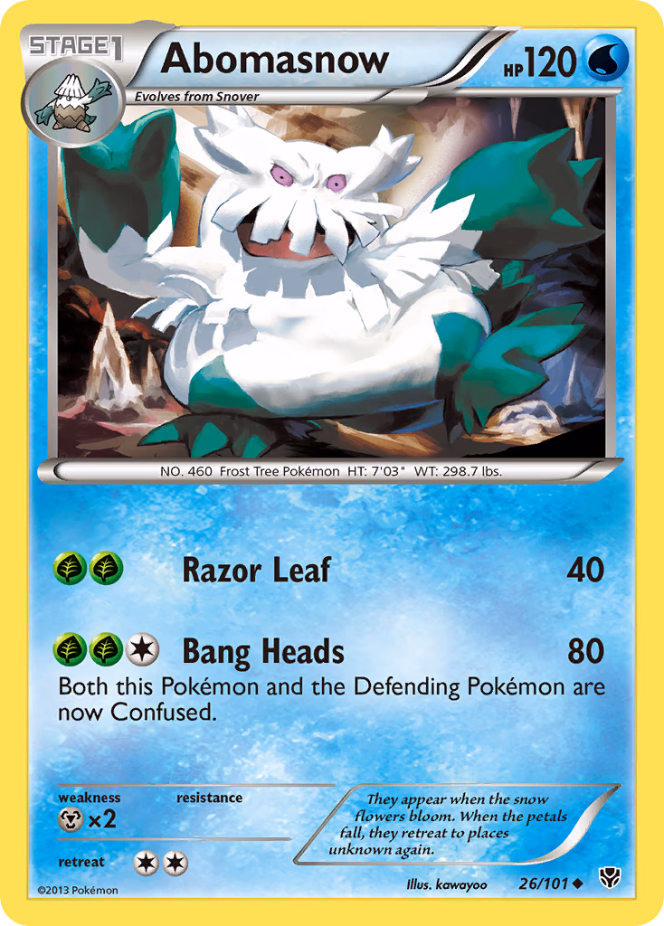 Abomasnow Pokemon card (26/101, Plasma Blast)