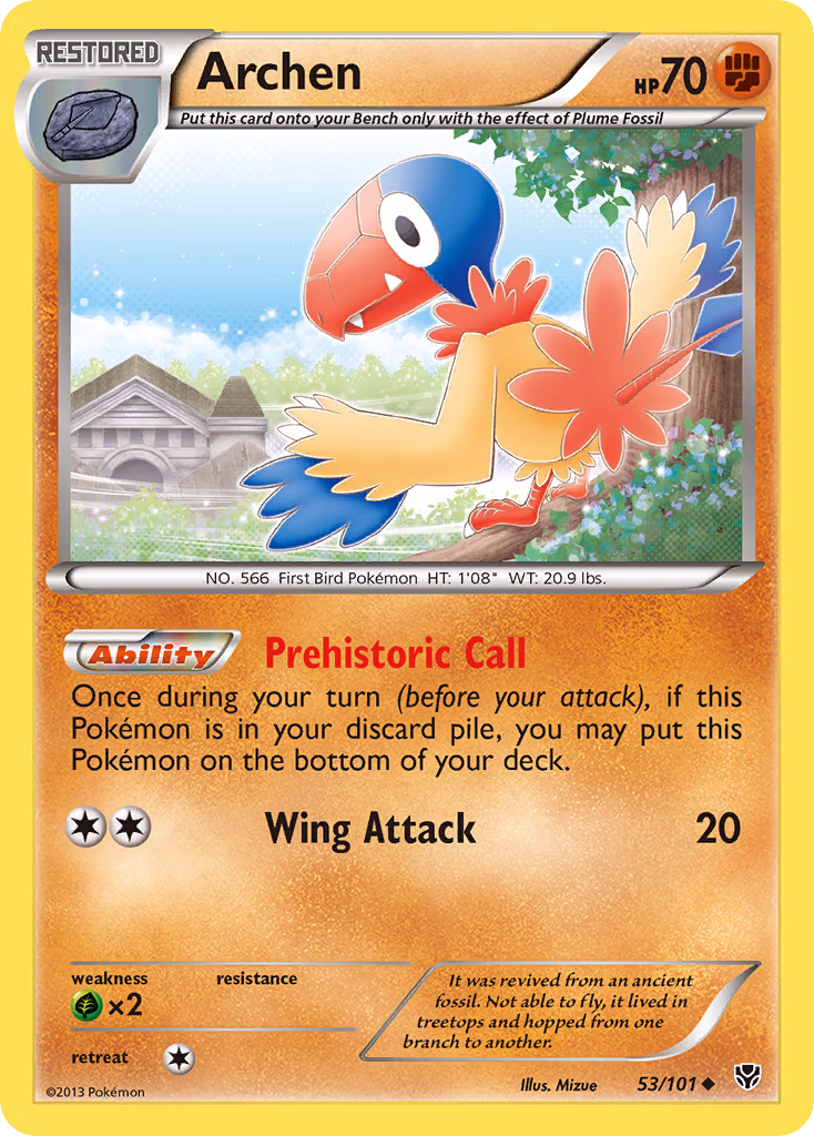 Archen Pokemon card (53/101, Plasma Blast)
