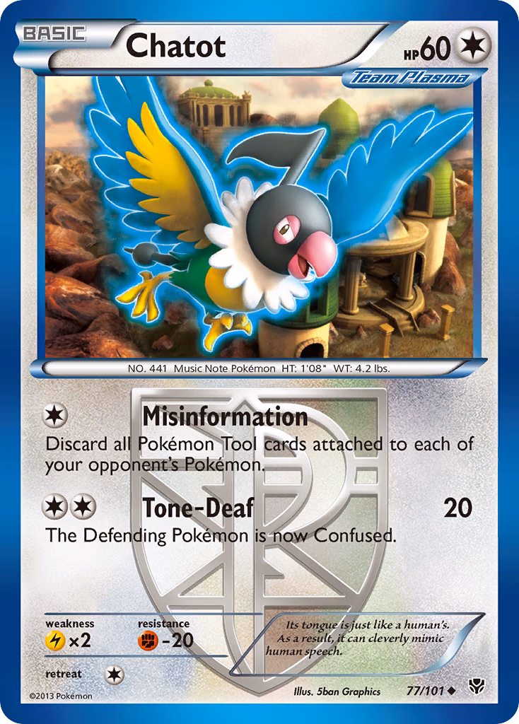 Chatot Pokemon card (77/101, Plasma Blast)