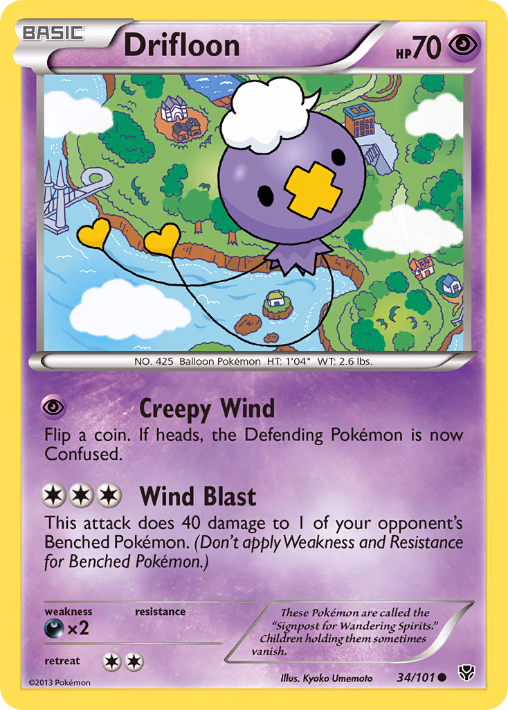 Drifloon Pokemon card (34/101, Plasma Blast)