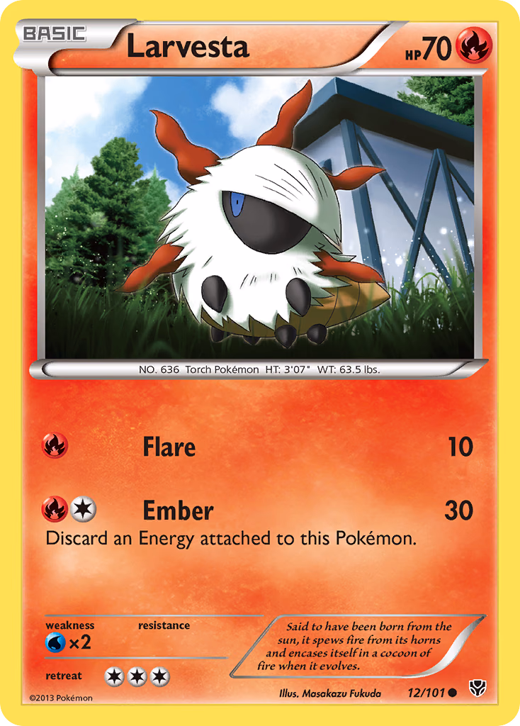 Larvesta Pokemon card (12/101, Plasma Blast)