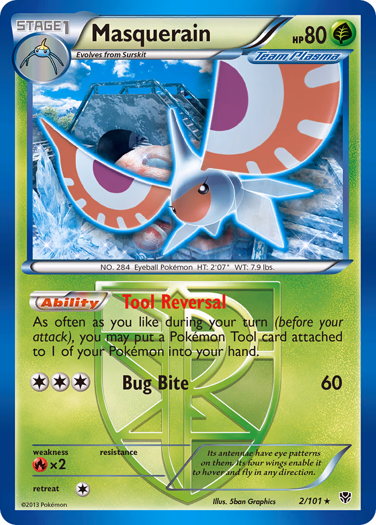 Masquerain Pokemon card (2/101, Plasma Blast)