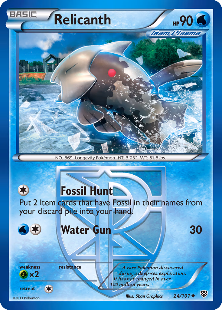 Relicanth Pokemon card (24/101, Plasma Blast)