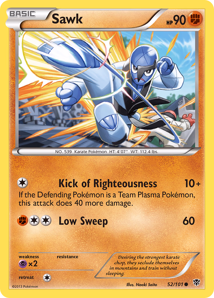 Sawk Pokemon card (52/101, Plasma Blast)