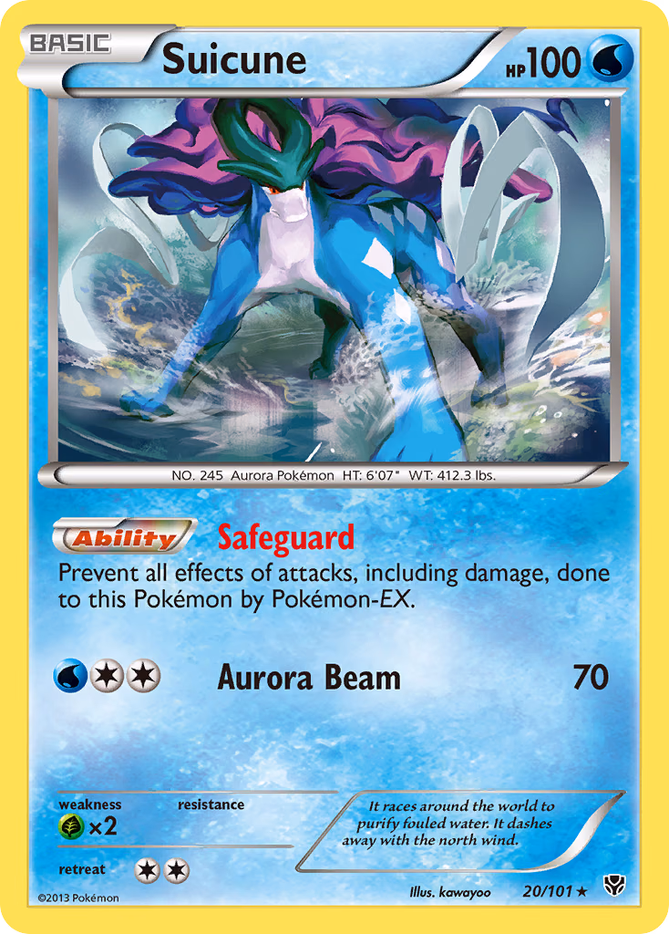 Suicune Pokemon card (20/101, Plasma Blast)