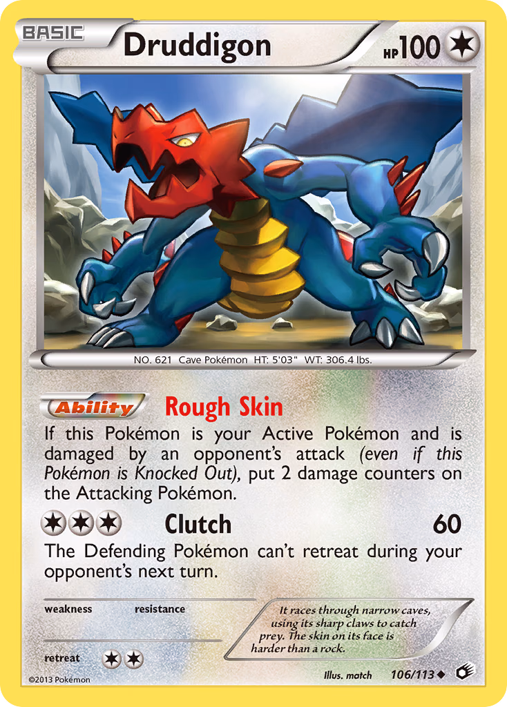 Druddigon Pokemon card (106/113, Legendary Treasures)