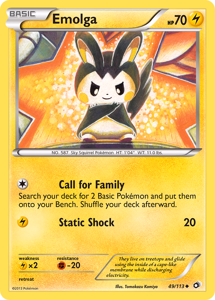 Emolga Pokemon card (49/113, Legendary Treasures)