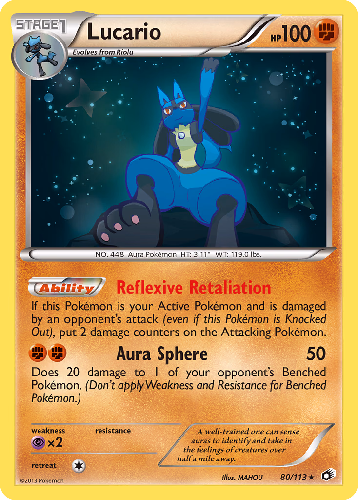 Lucario Pokemon card (80/113, Legendary Treasures)