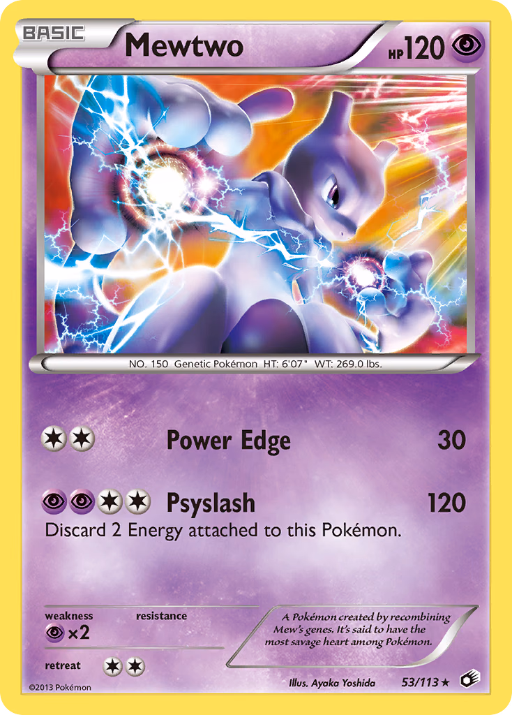 Mewtwo Pokemon card (53/113, Legendary Treasures)