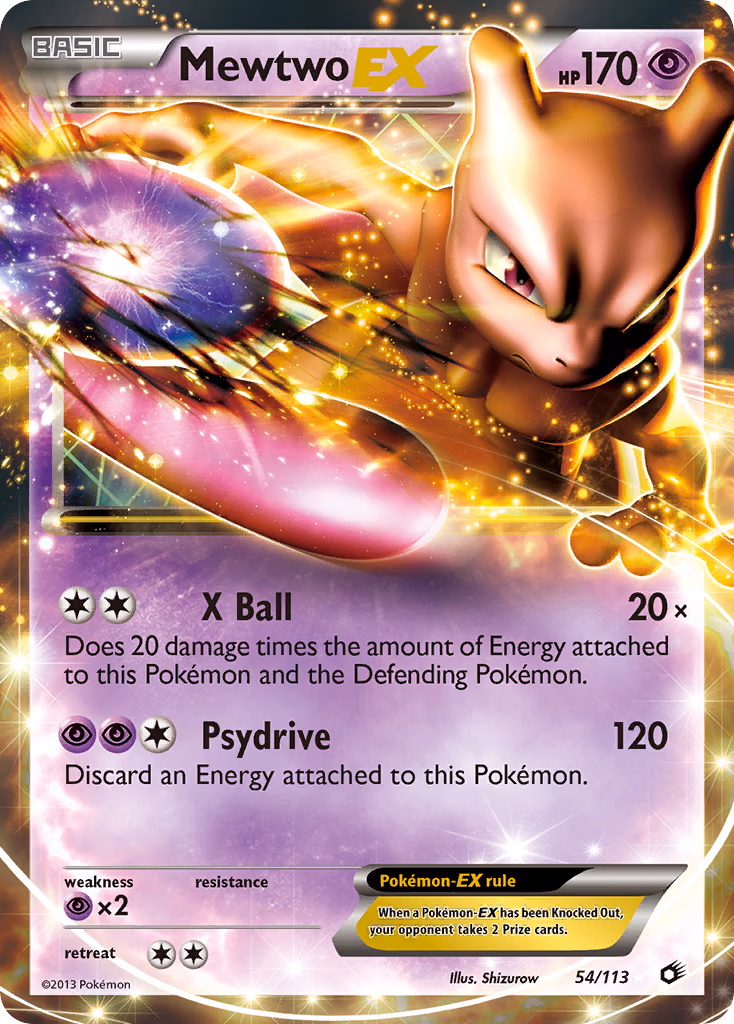 Mewtwo-EX Pokemon card (54/113, Legendary Treasures)