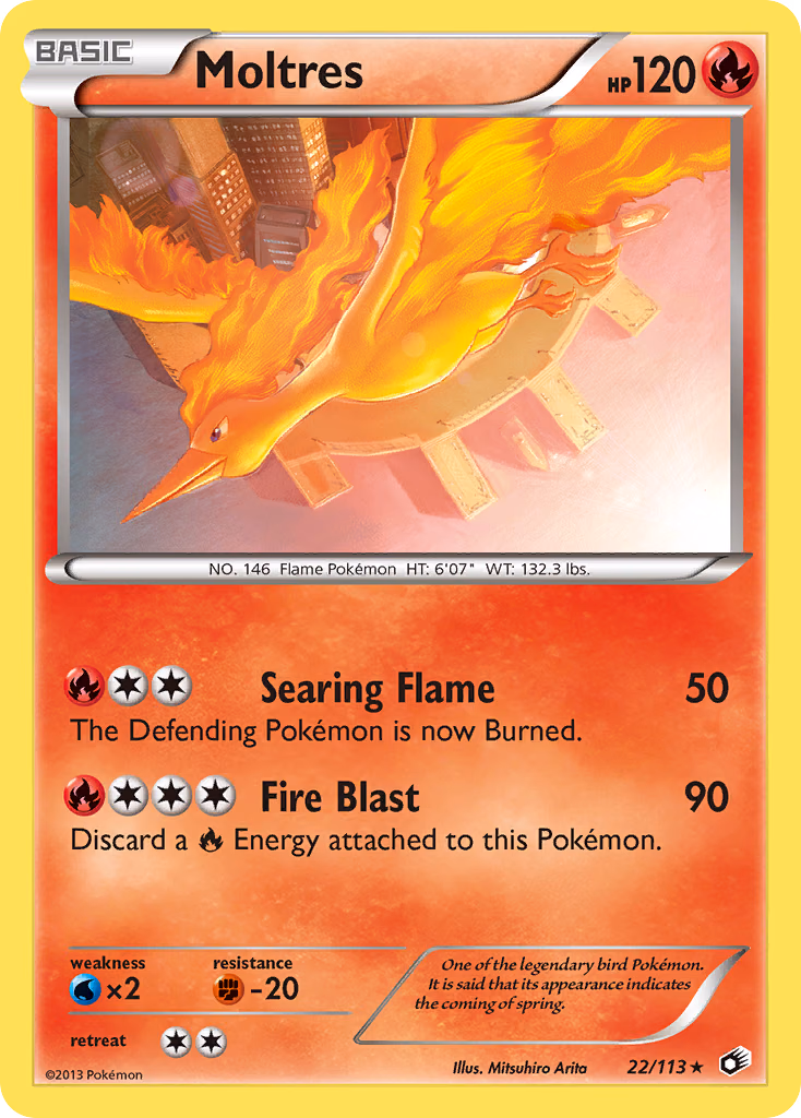 Moltres Pokemon card (22/113, Legendary Treasures)