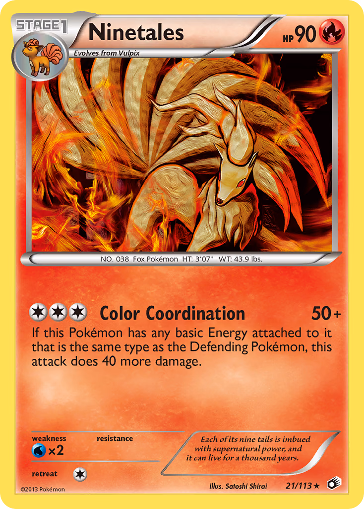 Ninetales Pokemon card (21/113, Legendary Treasures)