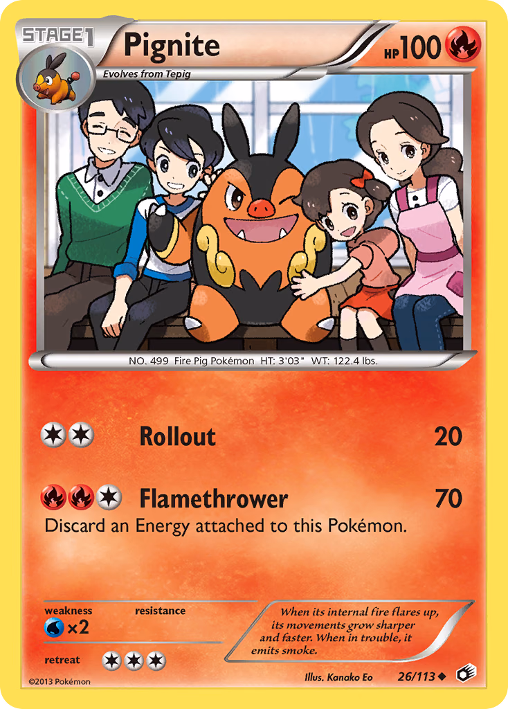 Pignite Pokemon card (26/113, Legendary Treasures)
