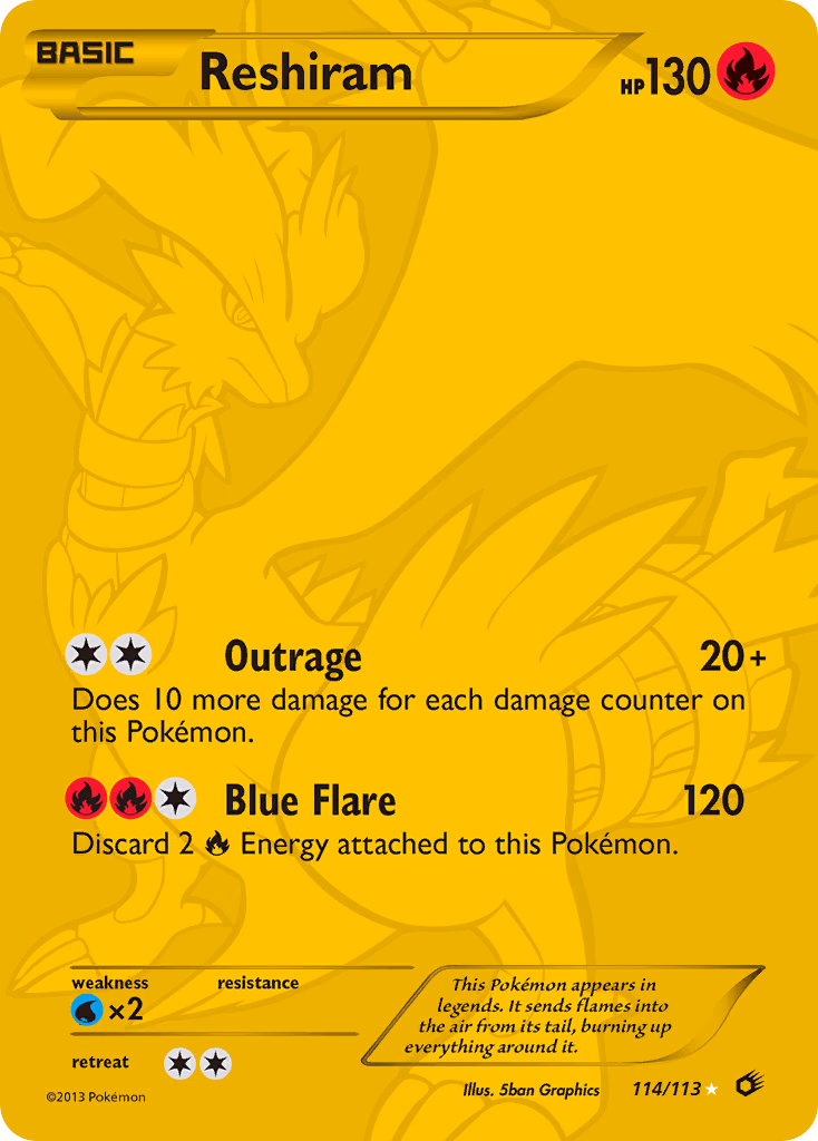 Reshiram Pokemon card (114/113, Legendary Treasures)