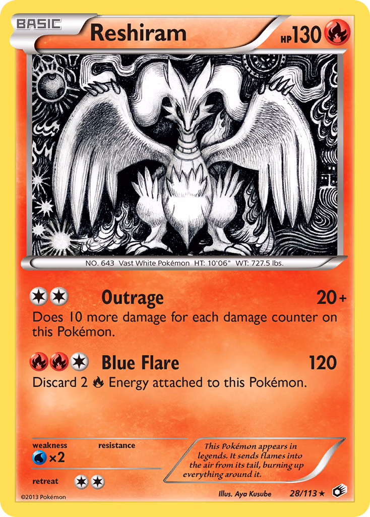 Reshiram Pokemon card (28/113, Legendary Treasures)