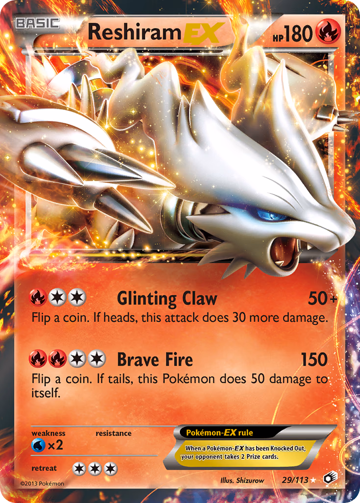 Reshiram-EX Pokemon card (29/113, Legendary Treasures)