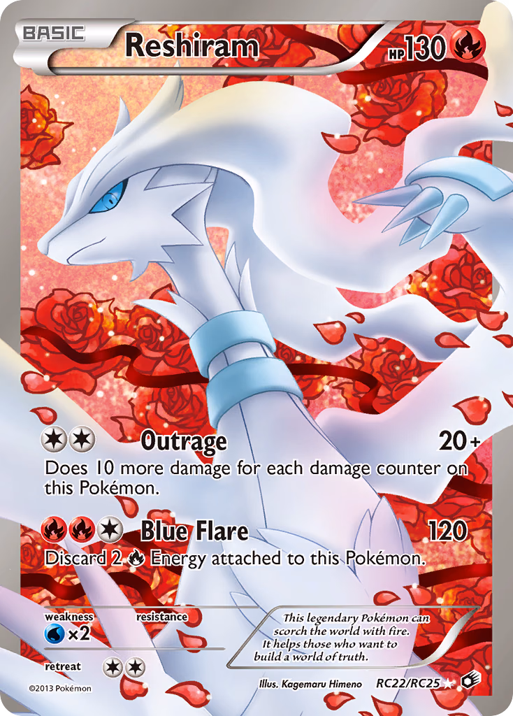 Reshiram Pokemon card (RC22/RC25, Legendary Treasures)