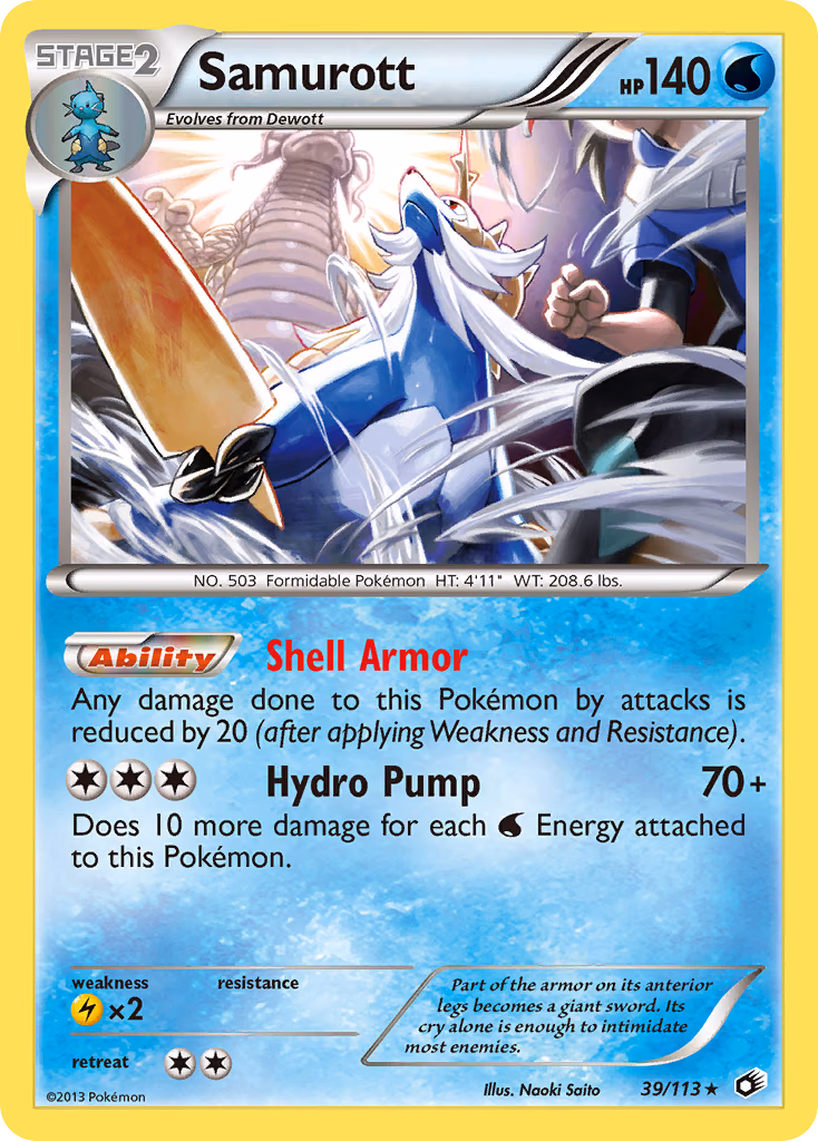 Samurott Pokemon card (39/113, Legendary Treasures)