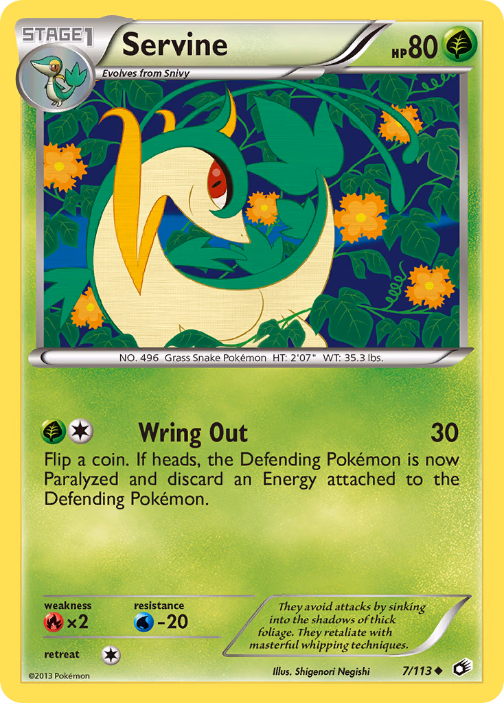 Servine Pokemon card (7/113, Legendary Treasures)