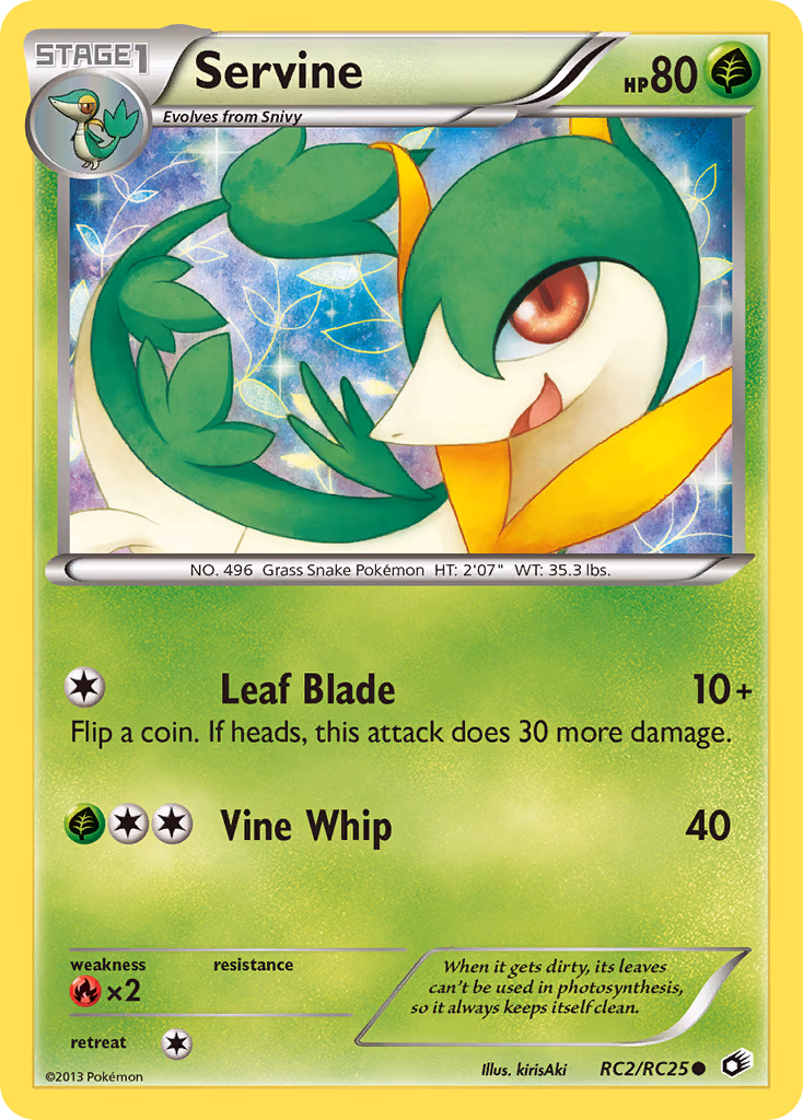 Servine Pokemon card (RC2/RC25, Legendary Treasures)